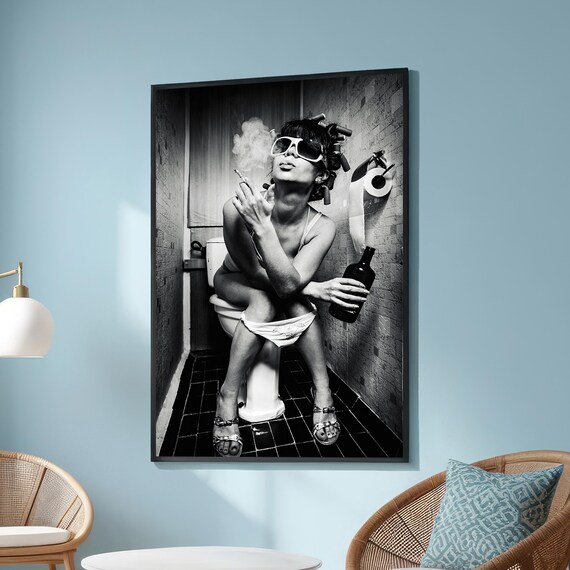 Rebellious Woman Satirical Black White Bathroom Photography Poster