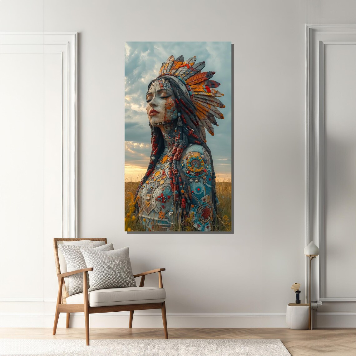 Mosaic Woman With Tribal Headdress, Cultural Art - Image 2