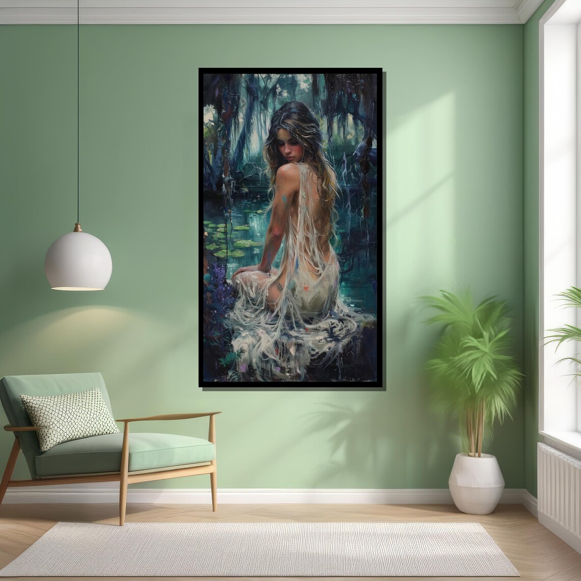 Mystical Woman By Forest Lake, Ethereal Wall Art Print - Image 6