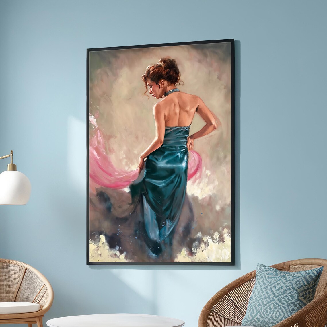 Elegant Woman In Teal Gown, Impressionist Art Print