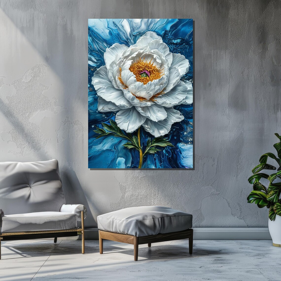 White Peony Print, Modern Botanical Wall Decor - Image 6