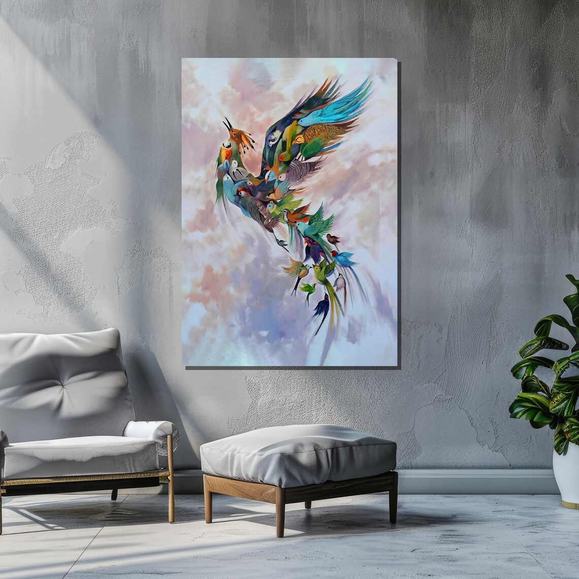 Colorful Bird Phoenix Painting, Surreal Nature Art - Image 6