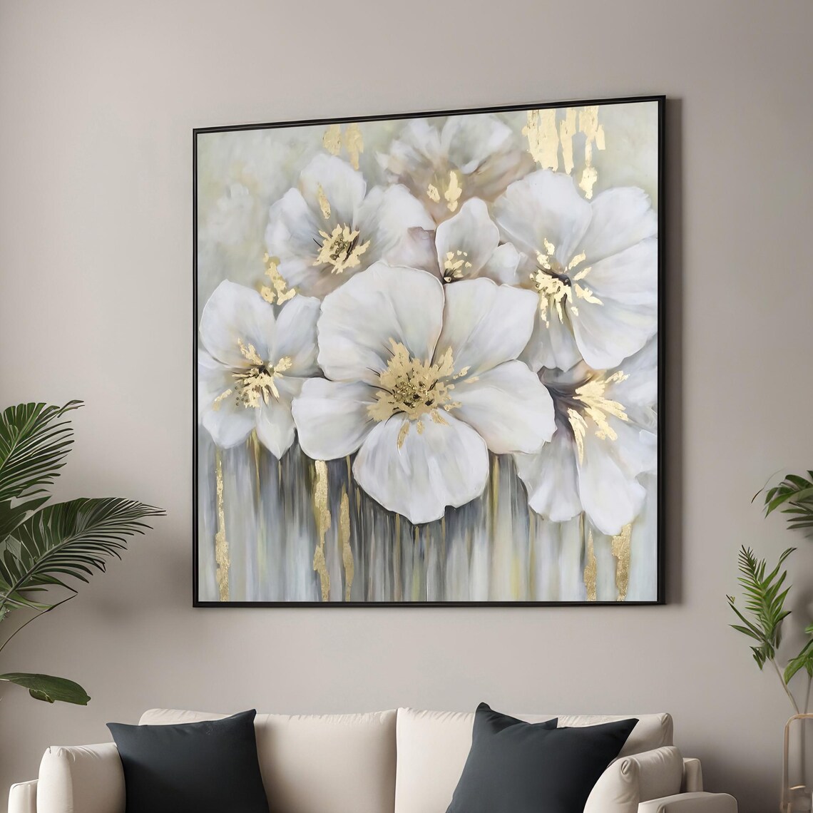 Elegant White Flowers With Gold Accents, Modern Floral