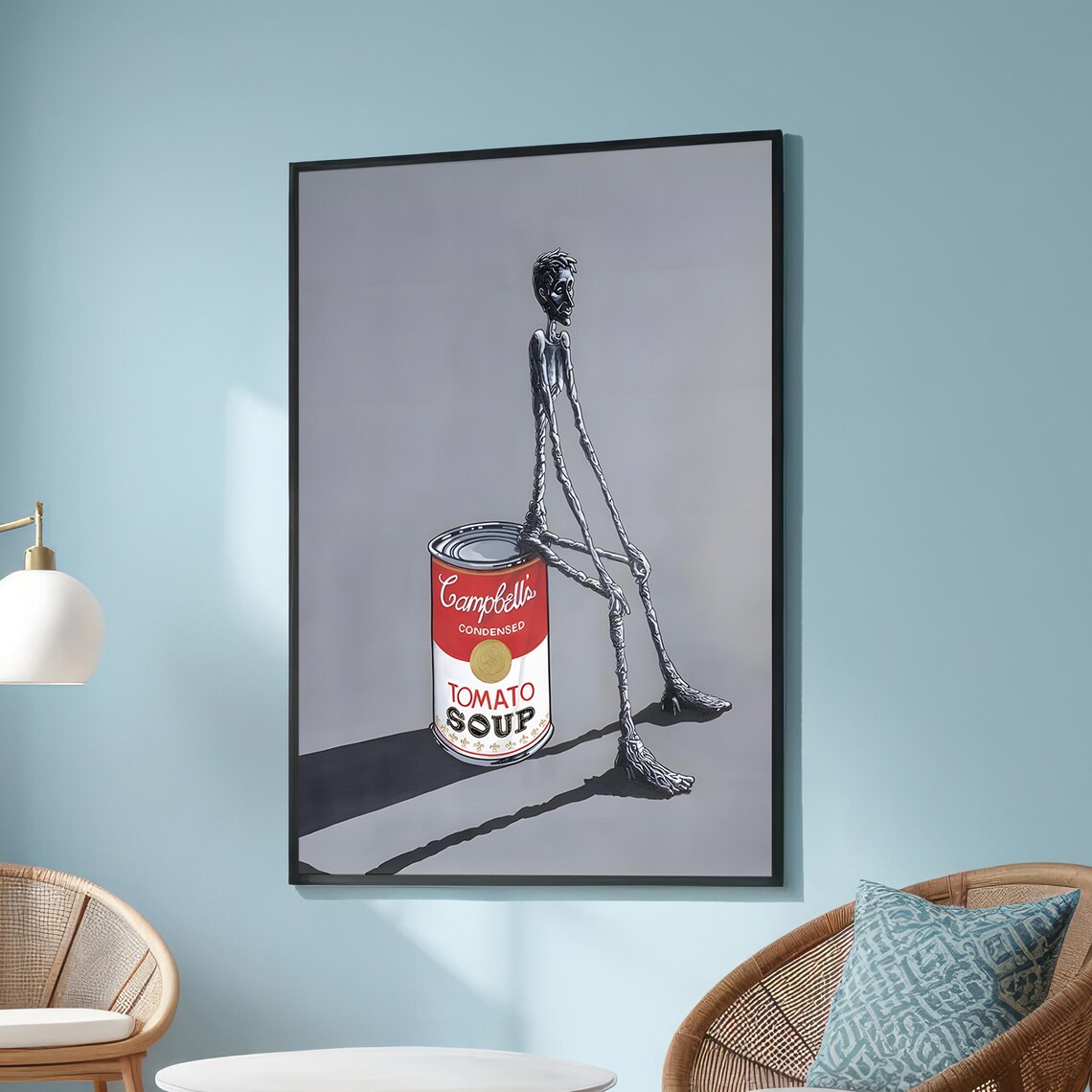 Elongated Figure Sitting On Campbells Soup Can, Pop Art Poster