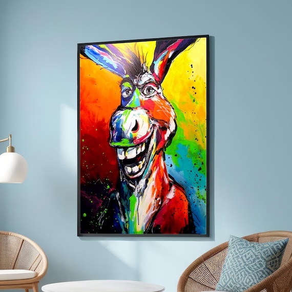 Colorful Donkey Canvas Print Abstract Animal Pop Art Vibrant Funny Wall Bright Modern Decor Ready To Hang