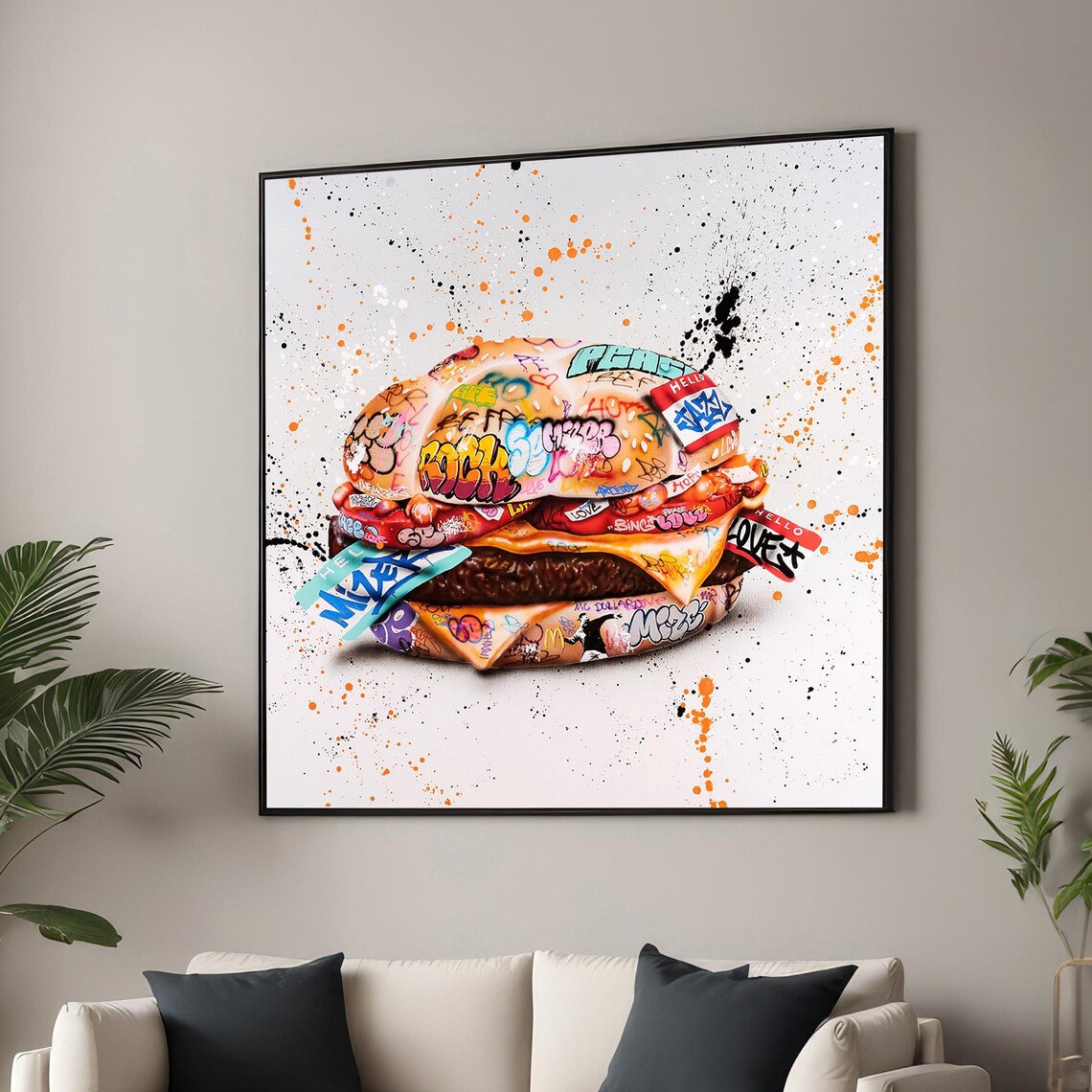 Graffiti Cheeseburger Pop Art, Bold Urban Decor