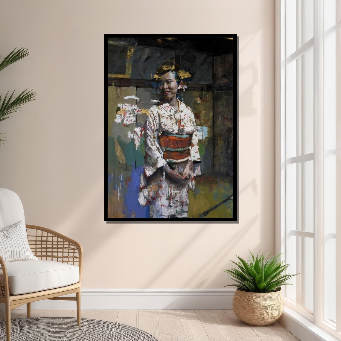 Impressionist Japanese Woman In Kimono, Abstract Portrait - Image 3