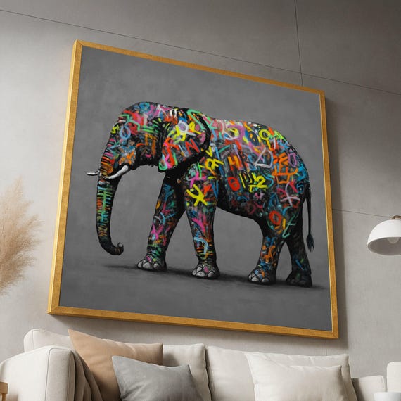 Colorful Graffiti Elephant Canvas Modern Abstract Animal Wall Art Vibrant Street Style Contemporary Wildlife Decoration