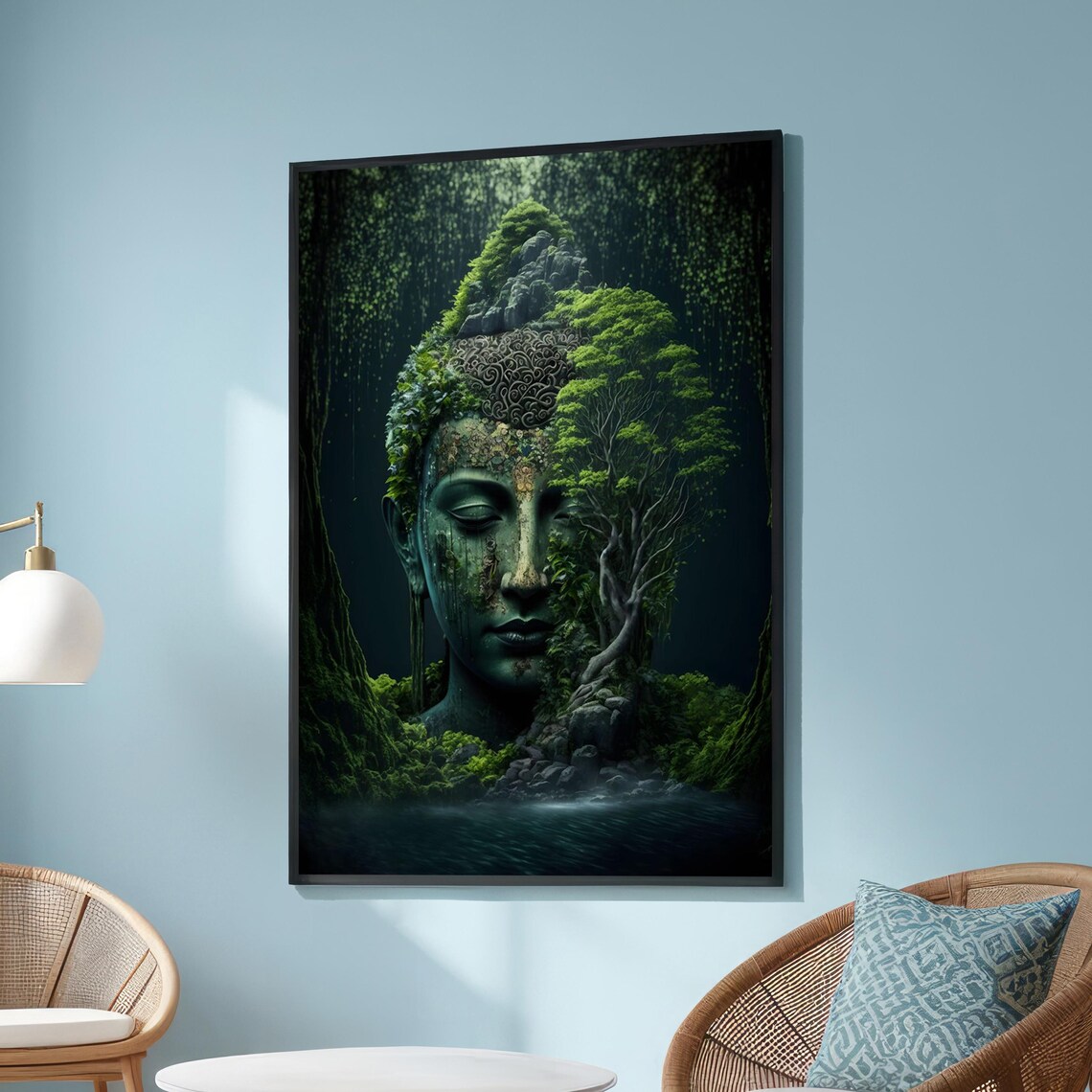 Serene Buddha With Nature, Spiritual Surrealism Art Print