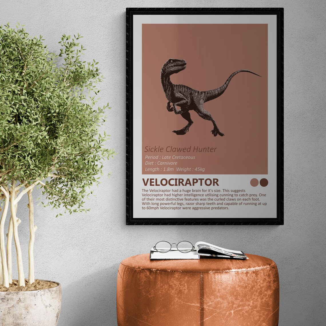 Velociraptor Dinosaur Art Print, Minimalist Design - Image 3