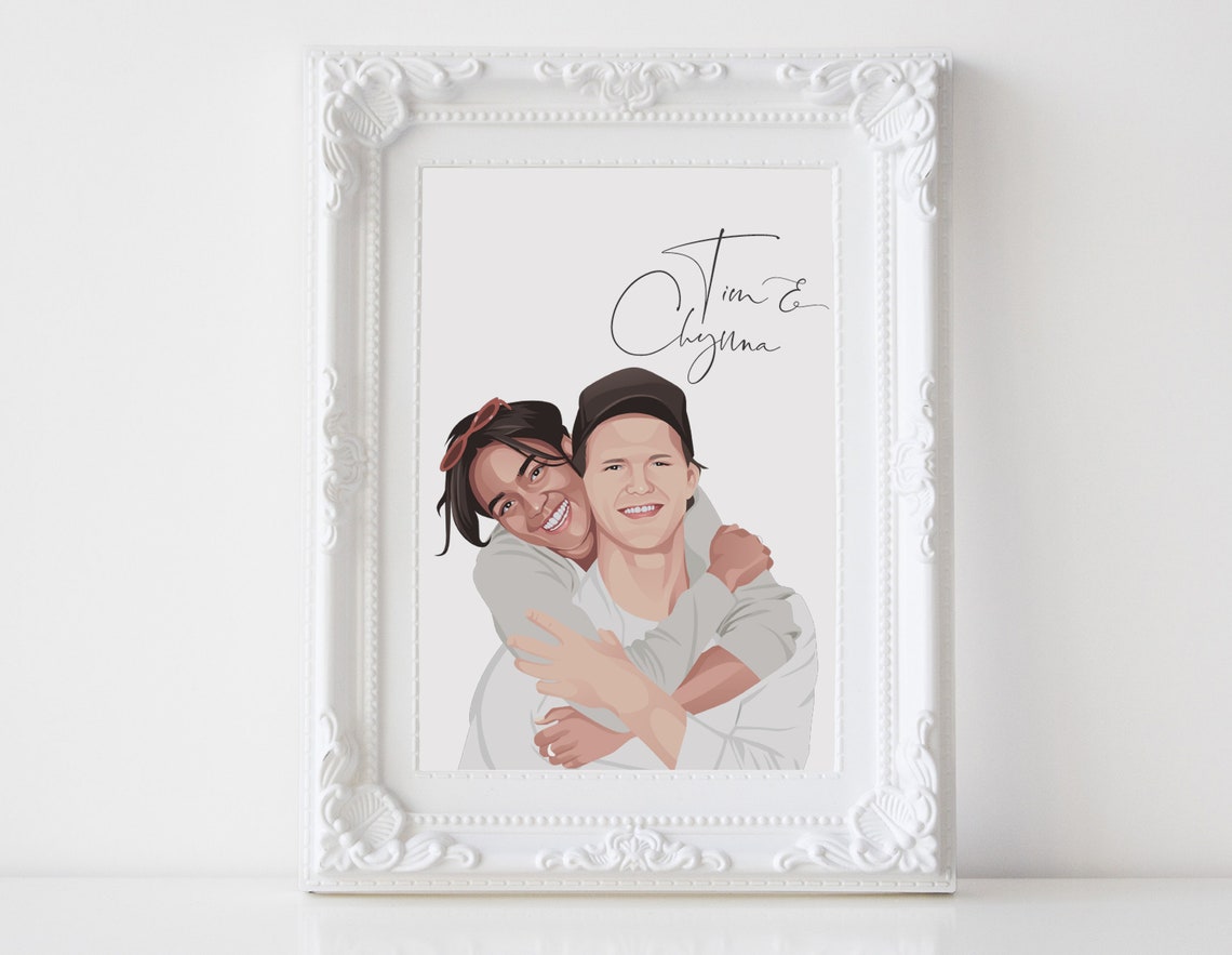 Custom Cartoon Couple Portrait Personalized Illustration Gift Poster - Image 3
