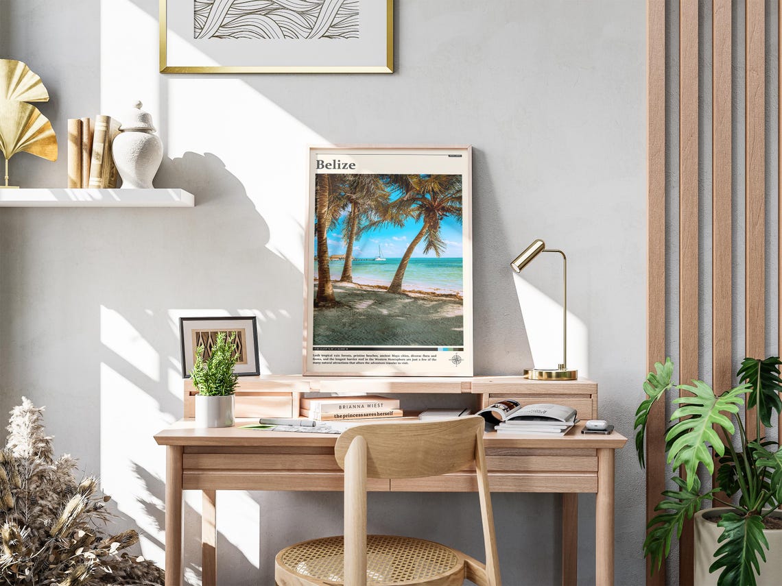 Belize Palm Beach Sailboat Turquoise Water Photography Poster - Image 4