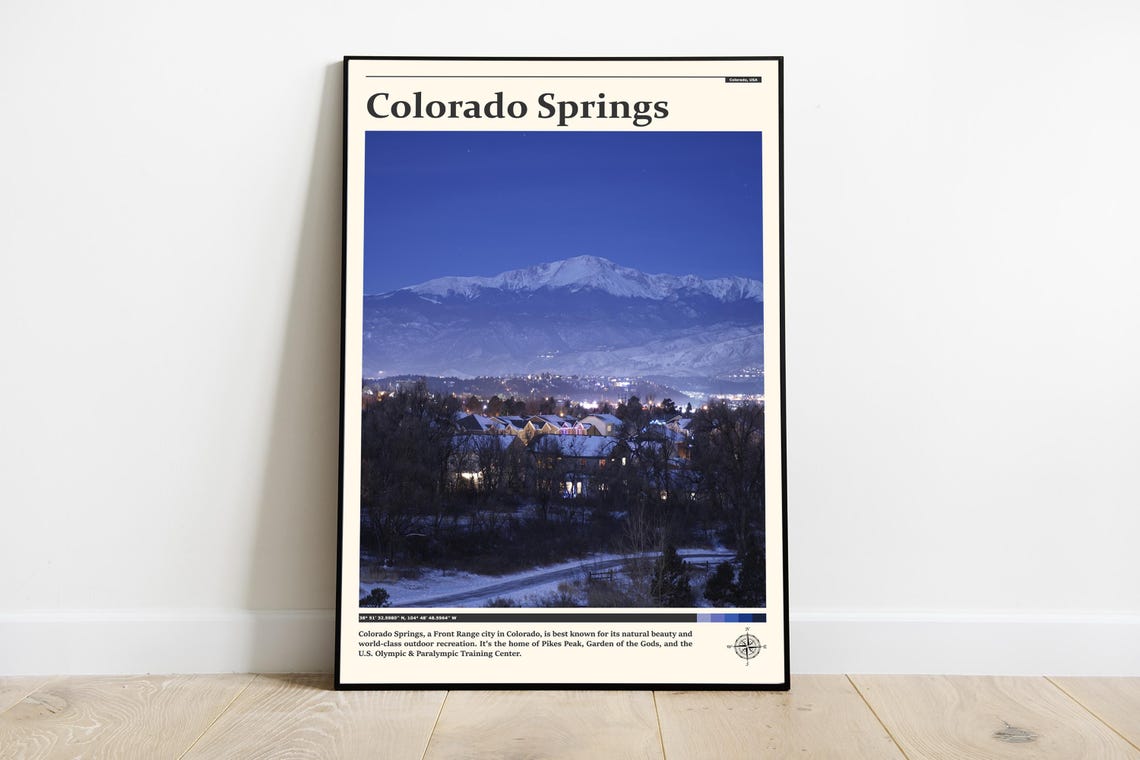 Colorado Springs Pikes Peak at Dusk City Lights Mountain Poster