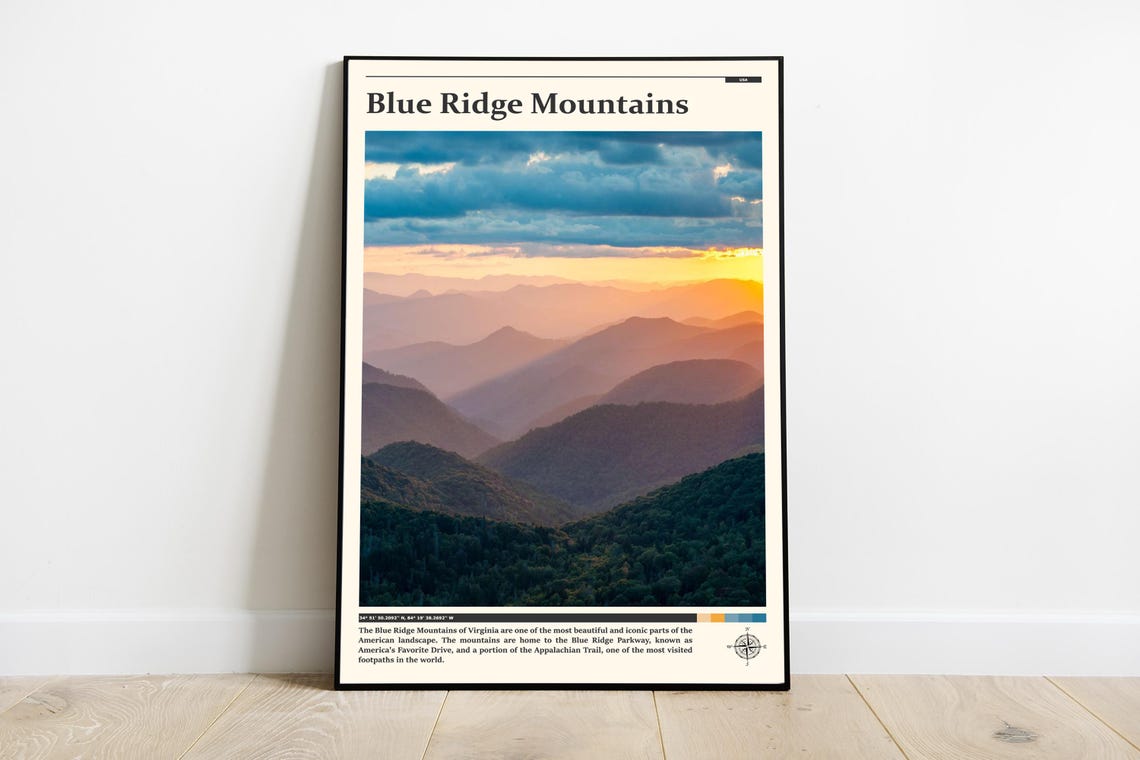 Blue Ridge Mountains Layered Ridges in Golden Sunset Light Poster