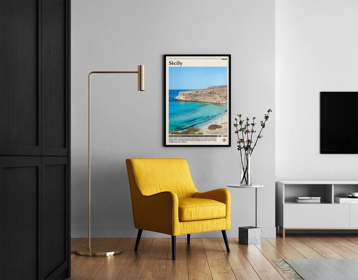 Sicily Italy Turquoise Cliff Cove Beach Photography Travel Poster - Image 2