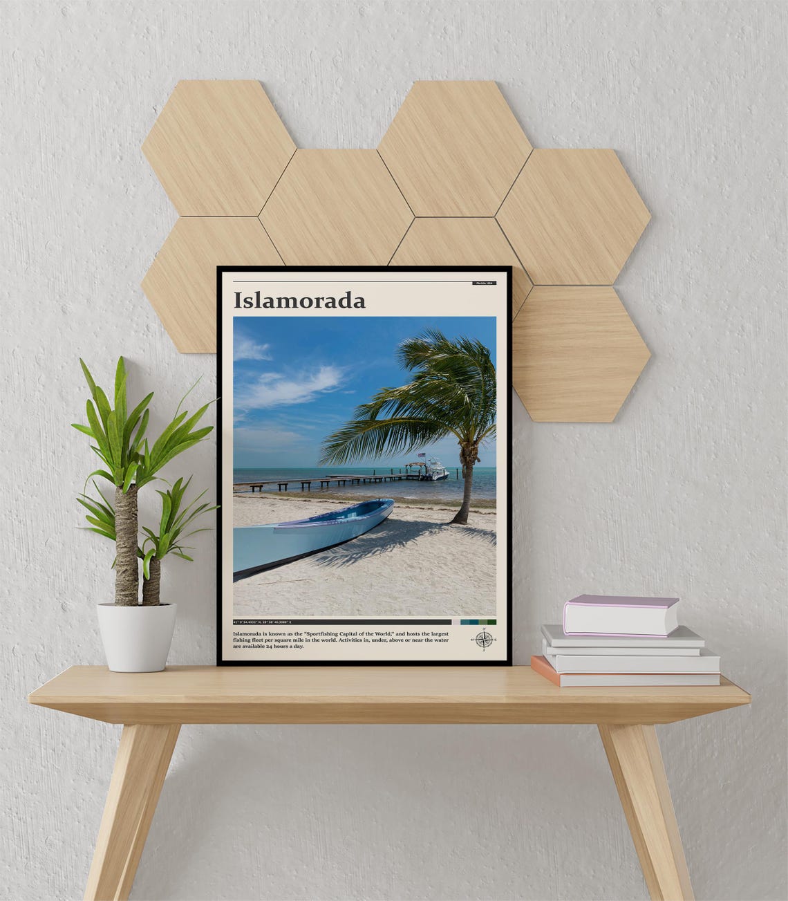 Islamorada Florida Keys Palm Boat Pier Sandy Shore Travel Poster - Image 3