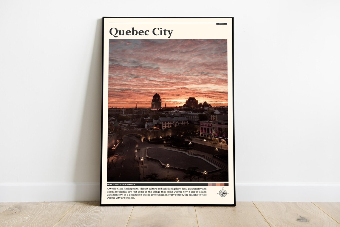 Quebec City Sunset Skyline Old Town Chateau View Photography Poster