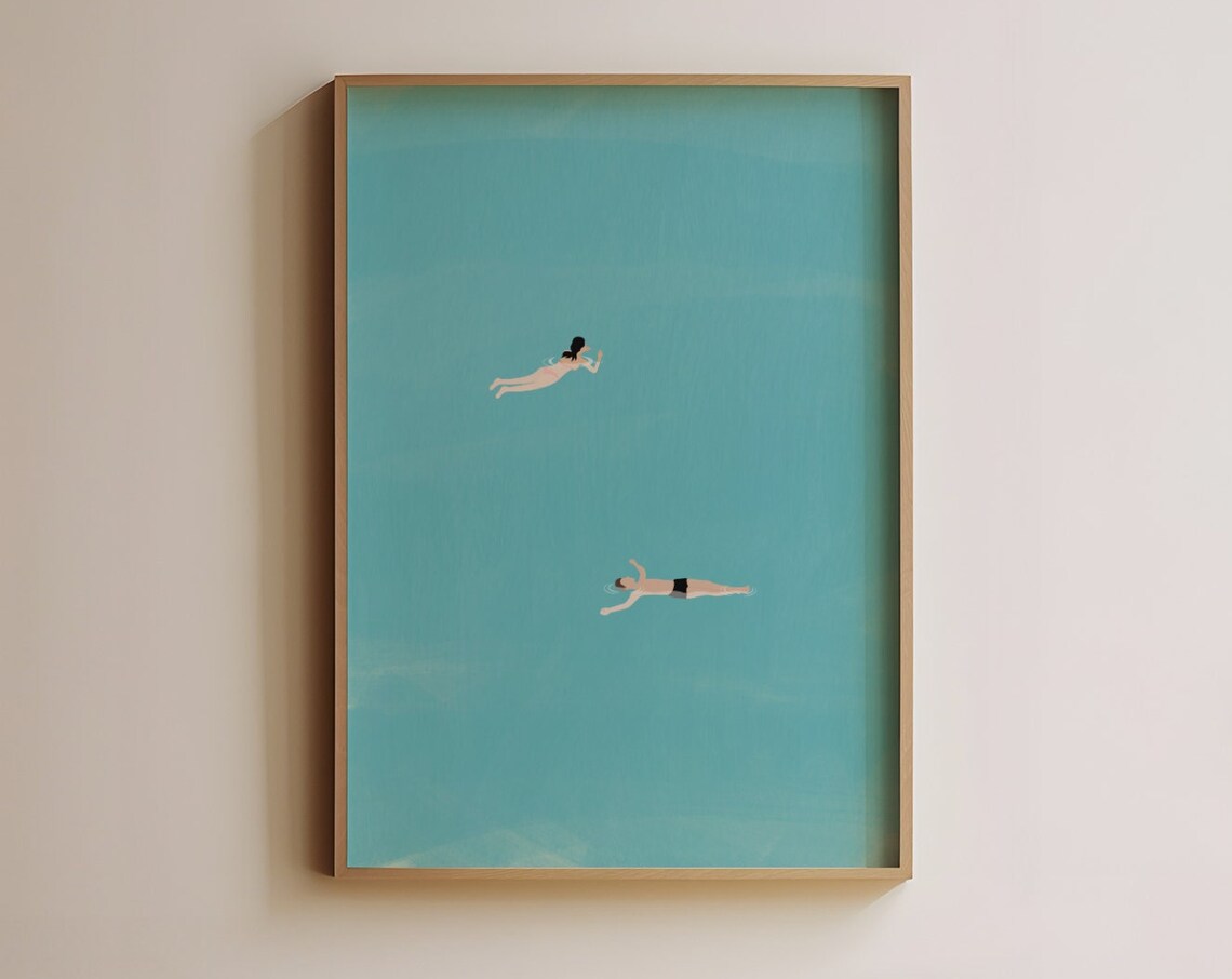 Man And Woman Swimming In Pool, Summer Beach House Art Print