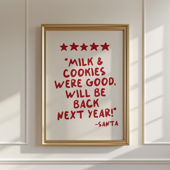 Funny Christmas Decor Wall Art Trendy Review Rating Sign Chef Was Cute Cookies Were Good Santa Claus Note Poster Kitchen
