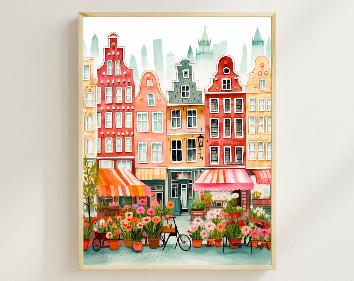 Amsterdam Flower Market Watercolor Travel Poster