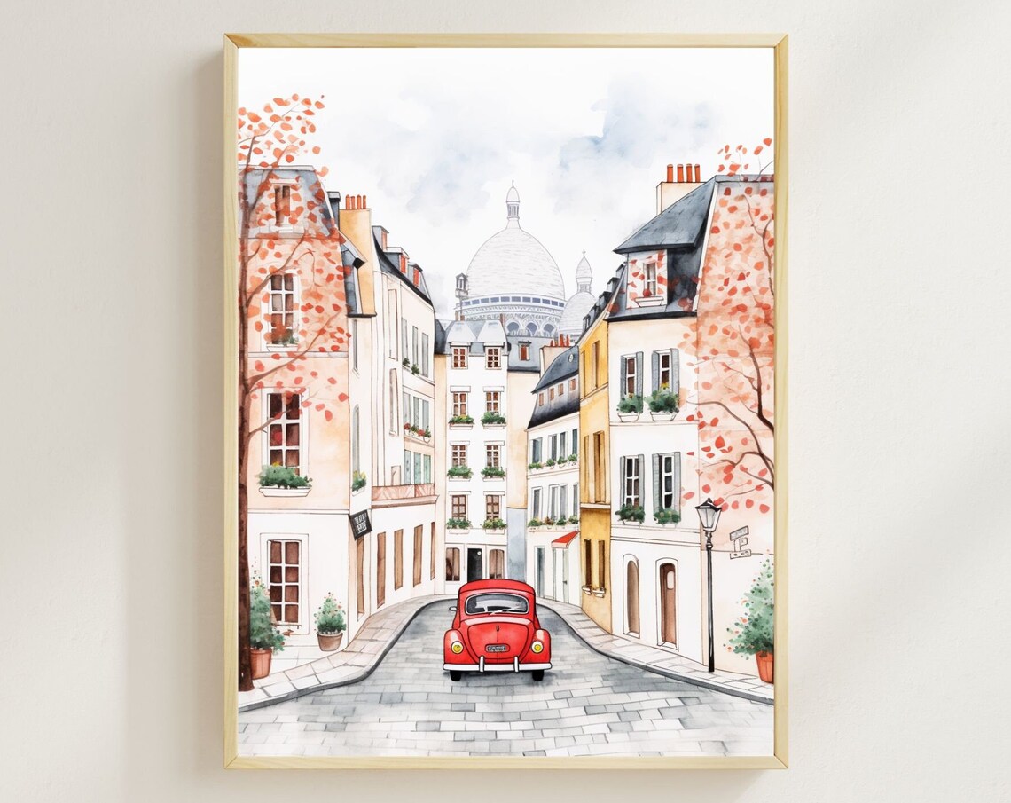 Montmartre Paris Watercolor Travel Poster Print