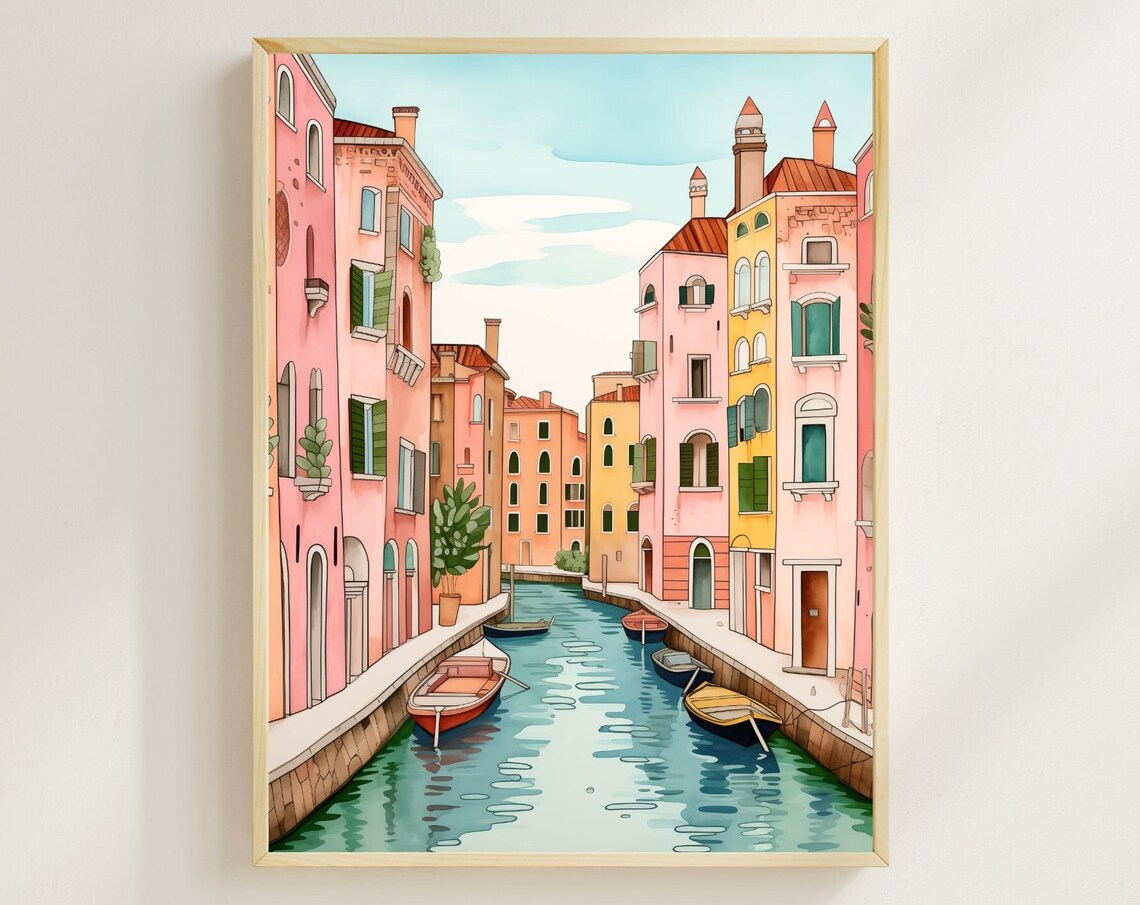 Venice Canal Watercolor Travel Poster, Europe