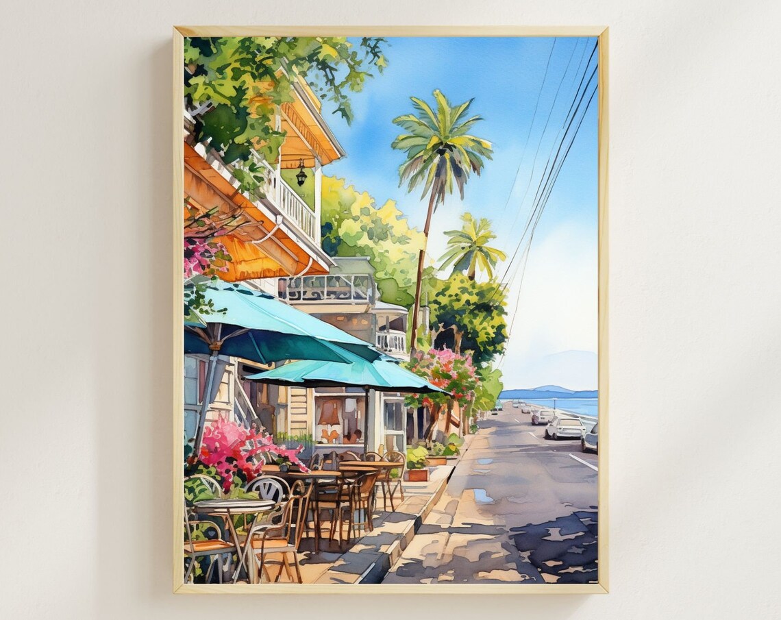 Lahaina Maui Watercolor Art Print, Tropical Island