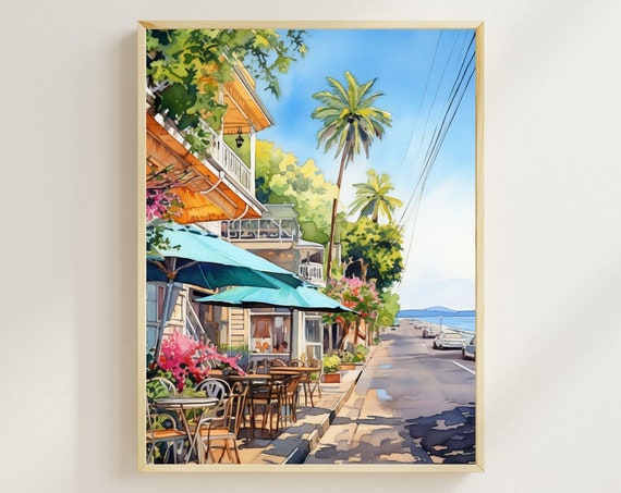 Lahaina Maui Watercolor Art Print, Tropical Island