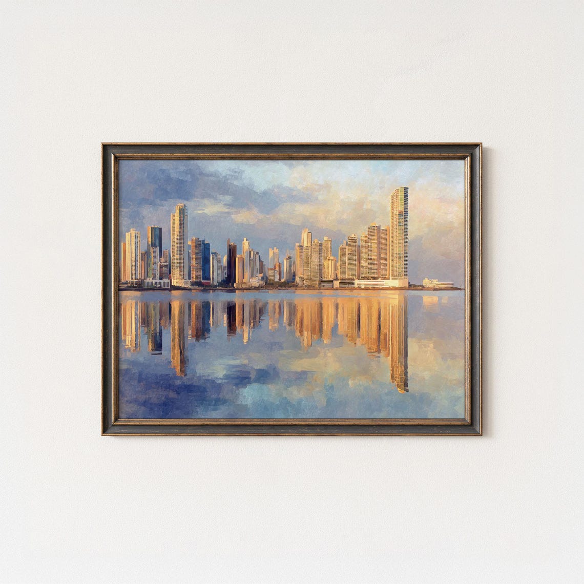 Panama City Golden Skyline Sunset Reflection Modern Art Poster