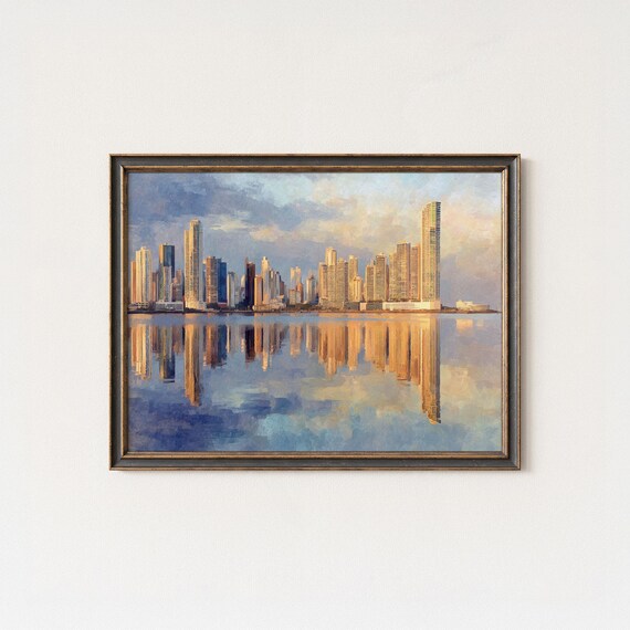 Panama City Skyline Art Print Modern Skyscraper Reflection