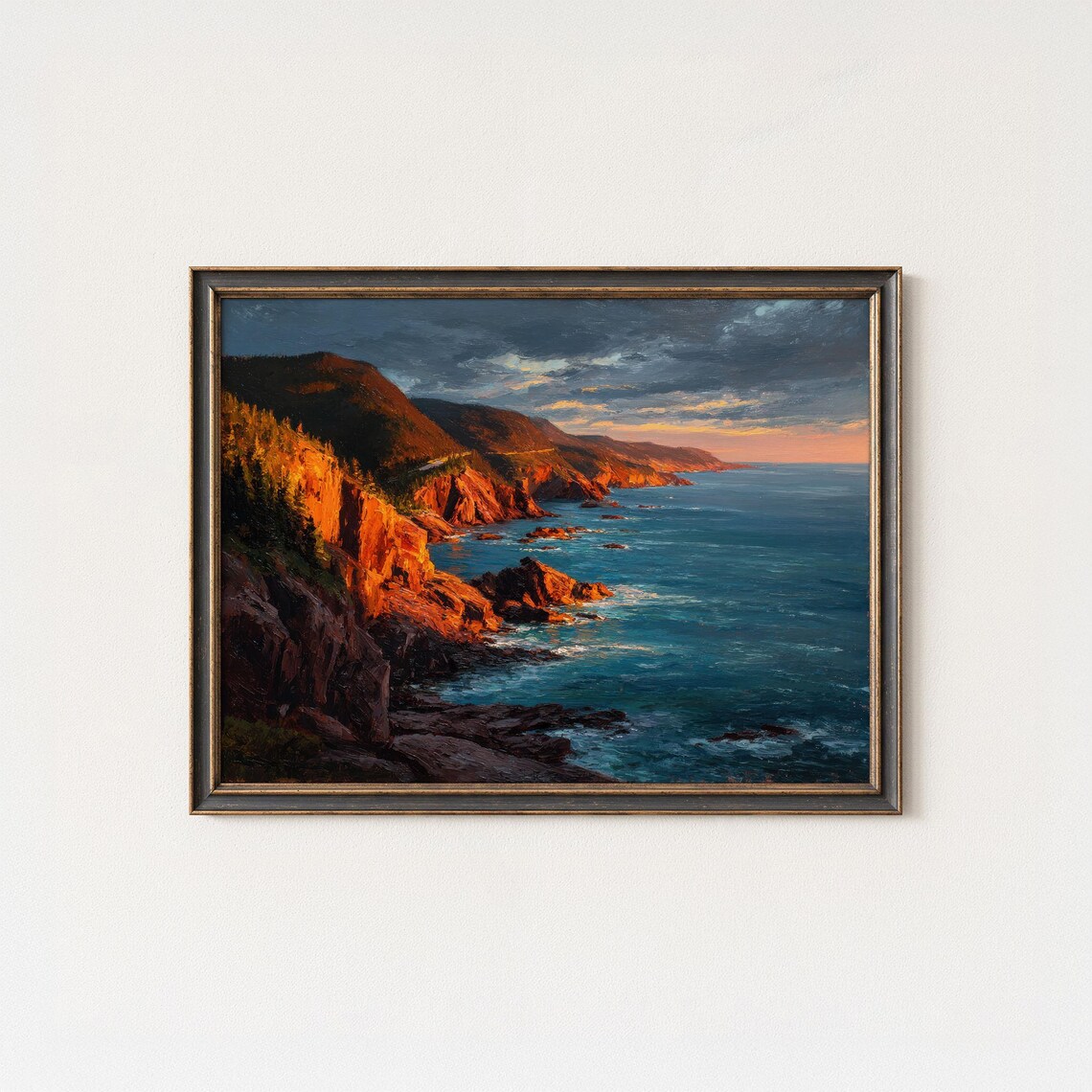 Cabot Trail Sunset Nova Scotia Coastal Seascape Oil Painting Poster