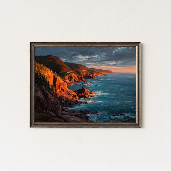 Cabot Trail Sunset Nova Scotia Coastal Seascape Oil Painting Poster
