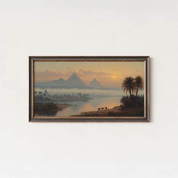 Pyramids Of Giza Sunset Print Egypt Nile River Art