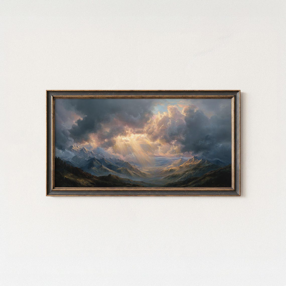 Dramatic Mountain Sunset Print Stormy Golden Sky Landscape Art
