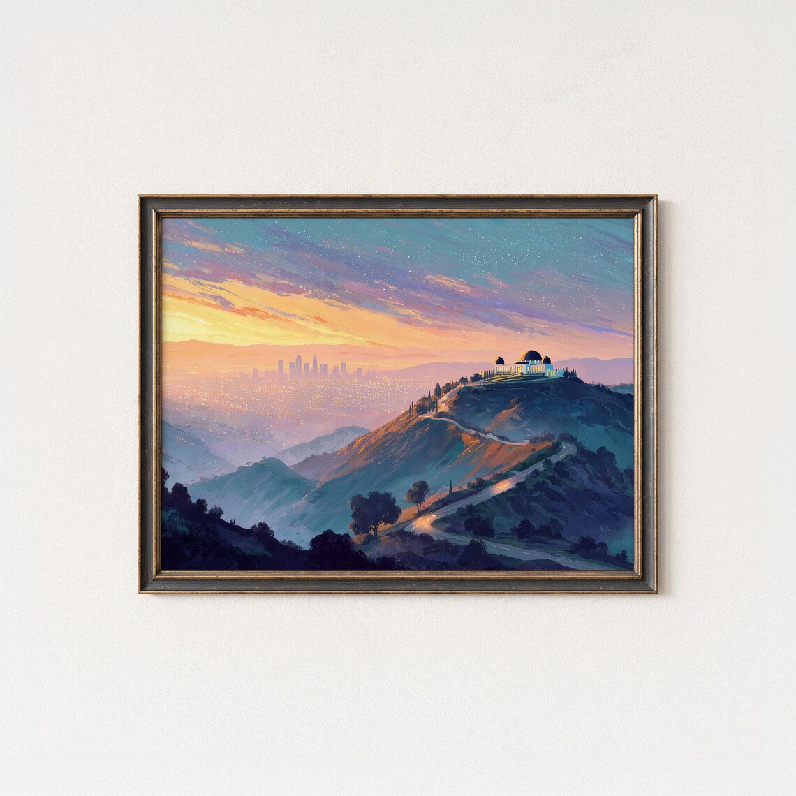 Griffith Observatory Sunset Watercolor Art Print Los Angeles Skyline Wall Decor