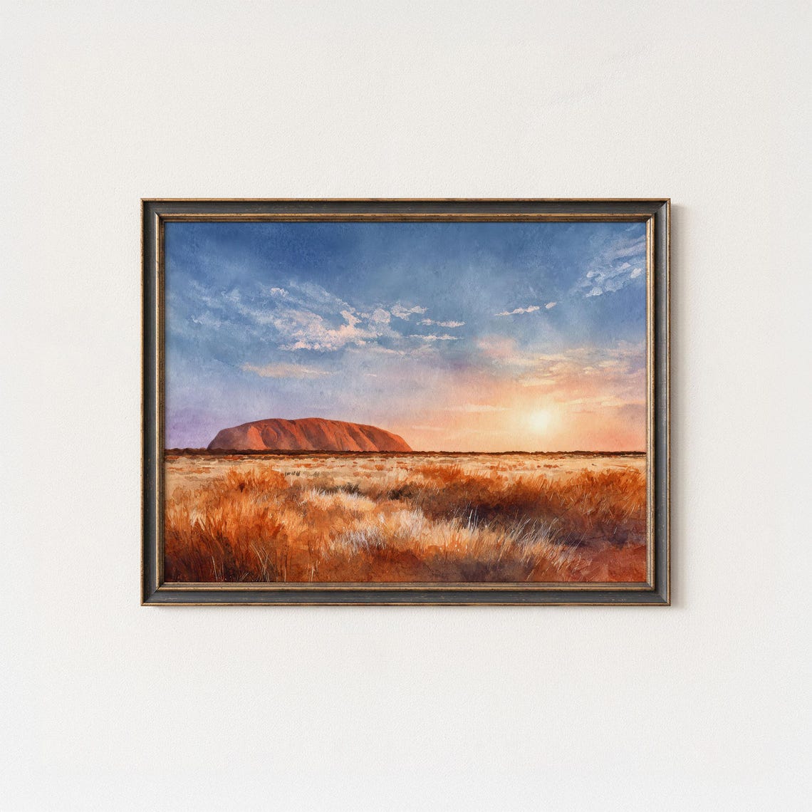 Uluru Sunset Australian Outback Desert Rock Watercolor Poster