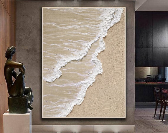 Large Original Beige White Abstract Painting White 3d Textured Wall Art White 3d Minimalist Art Beige White Painting Decor Painting