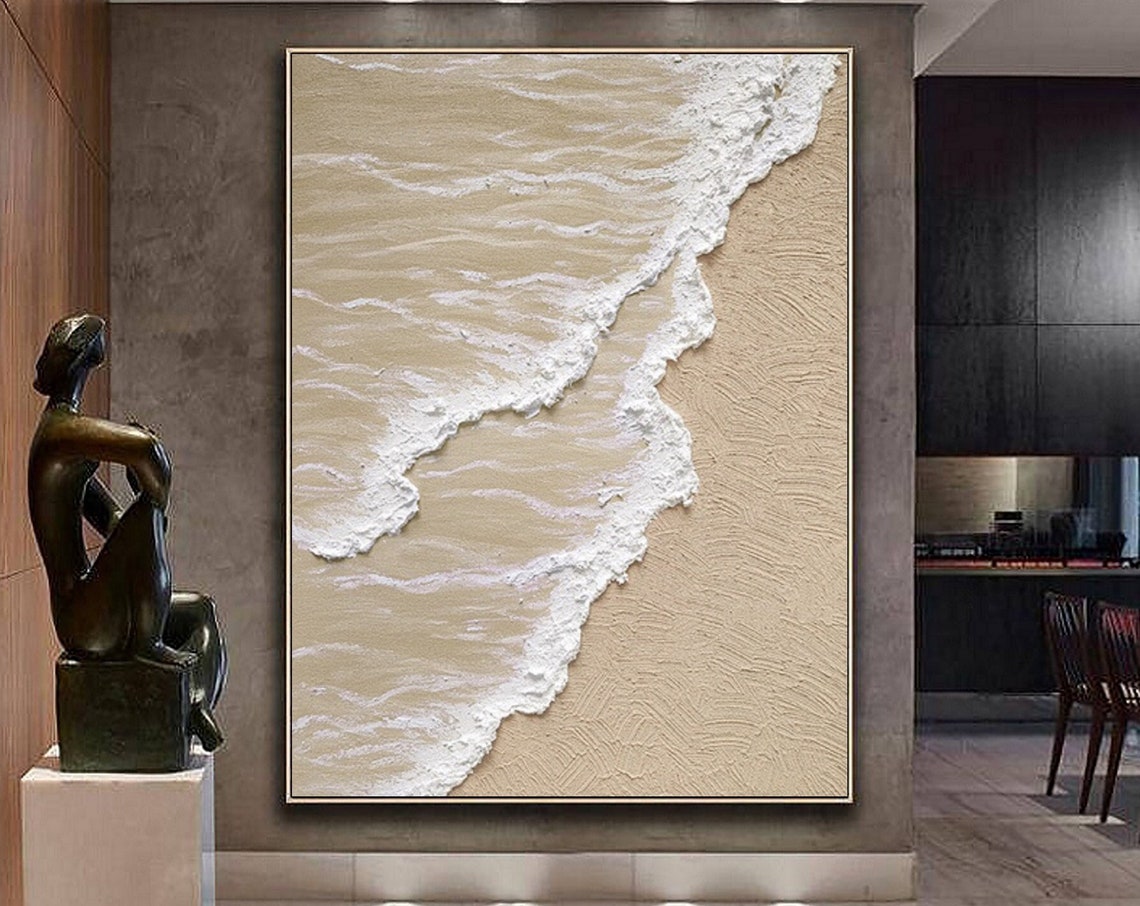 Large Original Beige White Abstract Painting White 3d Textured Wall Art White 3d Minimalist Art Beige White Painting Decor Painting