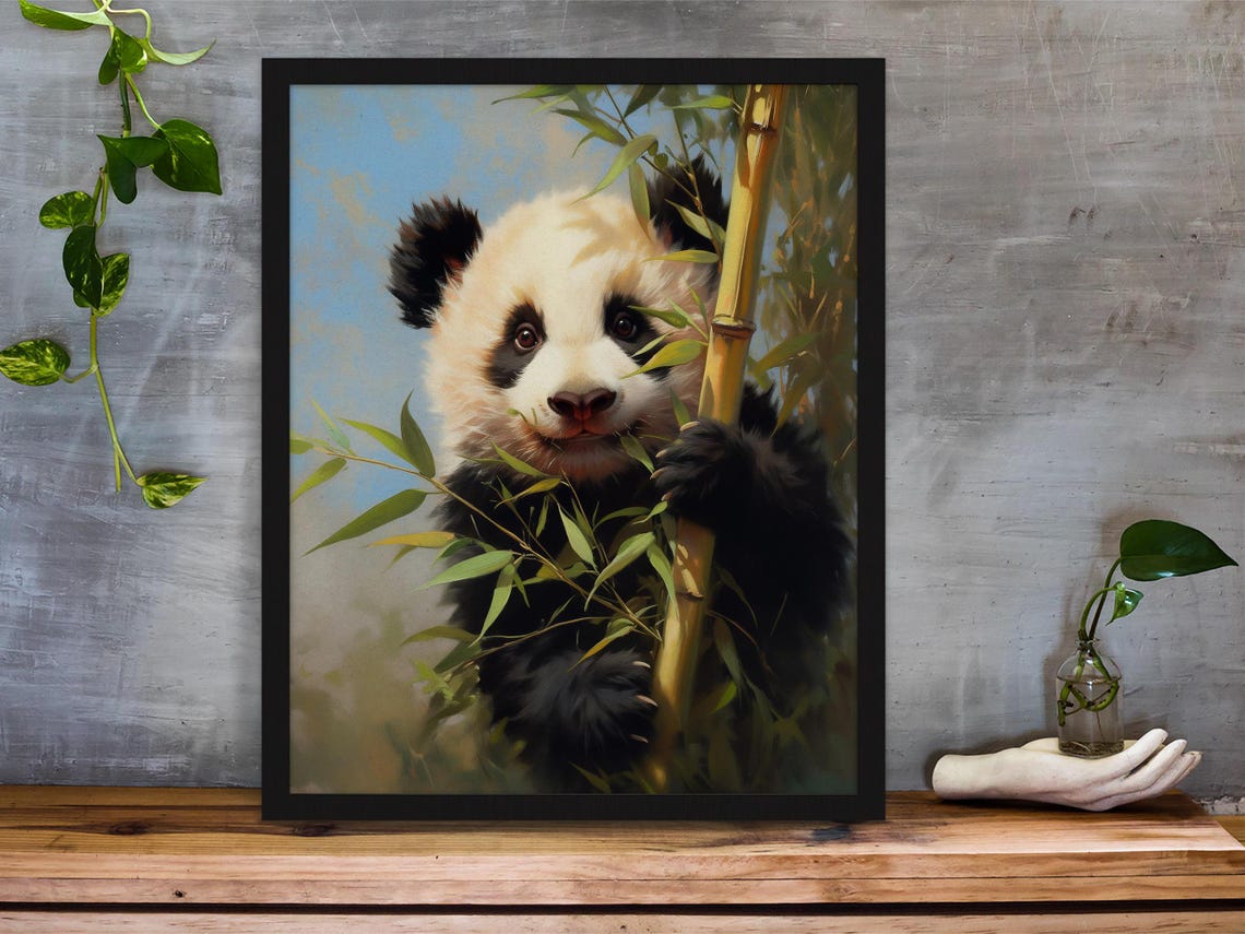 Sweet Baby Panda Hugging a Bamboo Stalk in Soft Pastel Tones Poster - Image 3