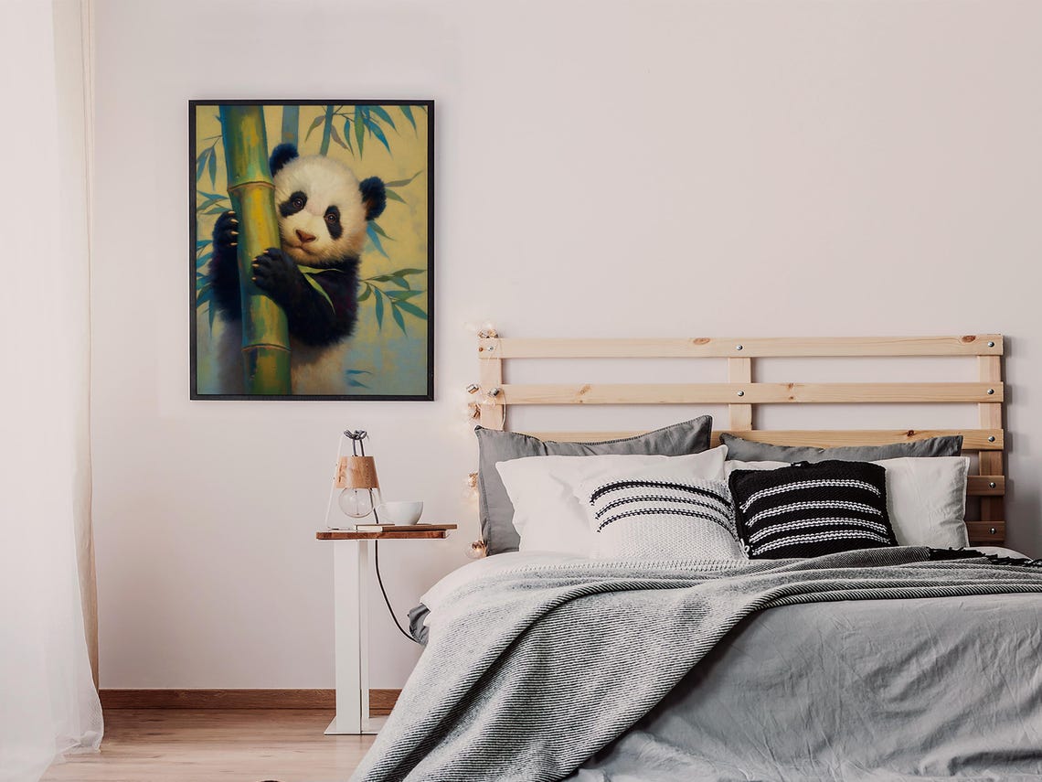 Baby Panda Peeking From Behind Bamboo in Warm Golden Light Art Poster - Image 7