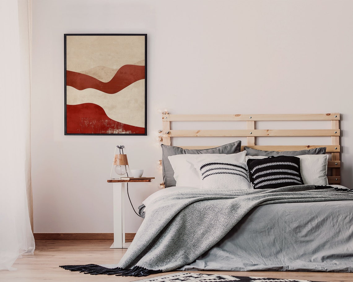 Red and Cream Layered Wave Landscape Minimalist Abstract Poster - Image 4