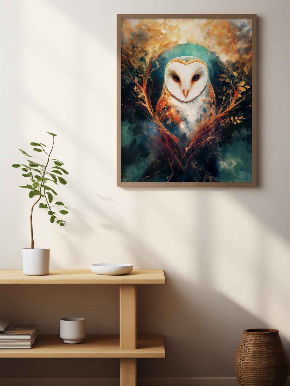 Barn Owl in Dark Teal Branches with a Mystical Night Glow Poster - Image 2