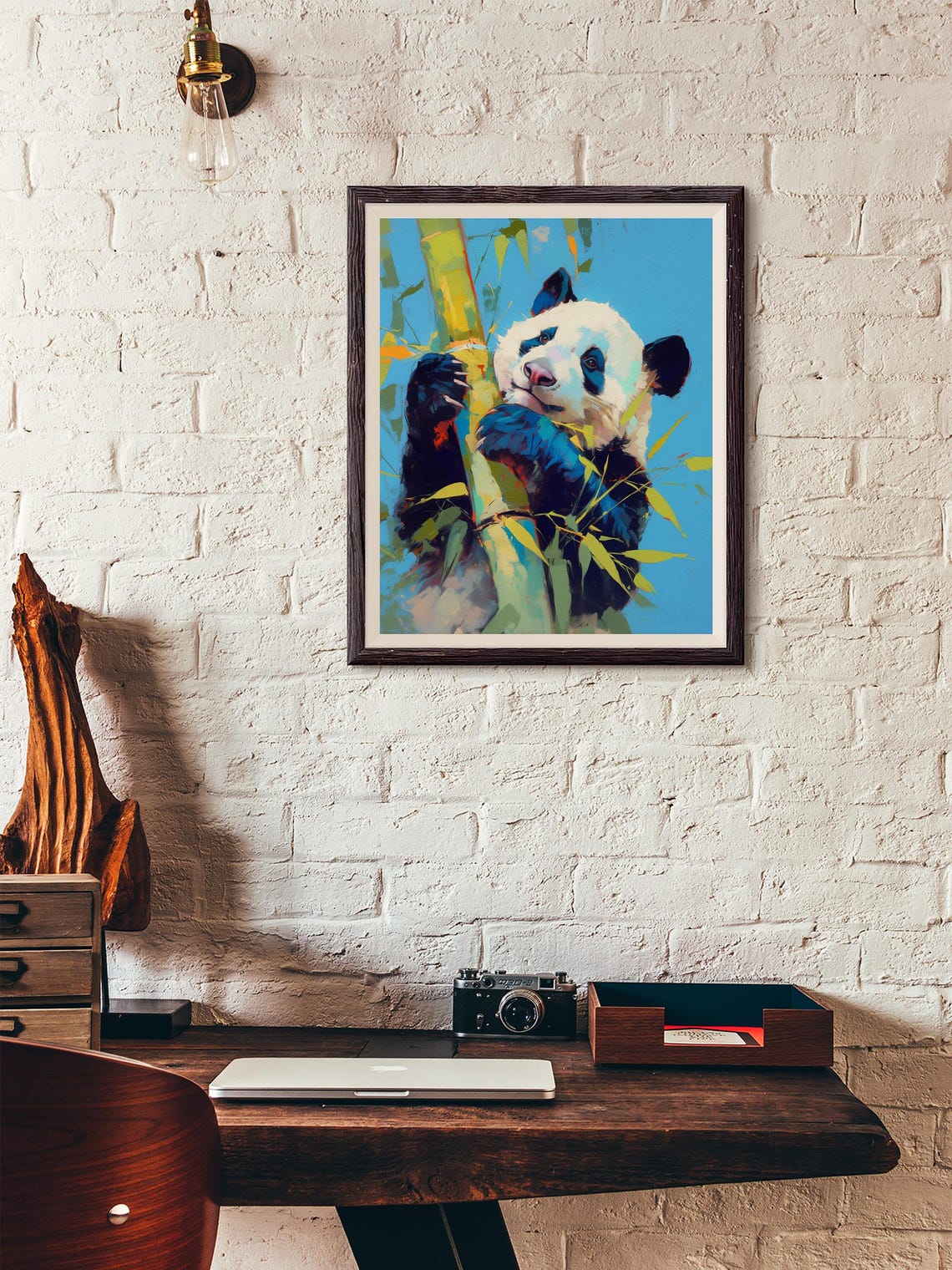Colorful Giant Panda Hugging Bamboo Against a Bright Blue Sky Poster - Image 4