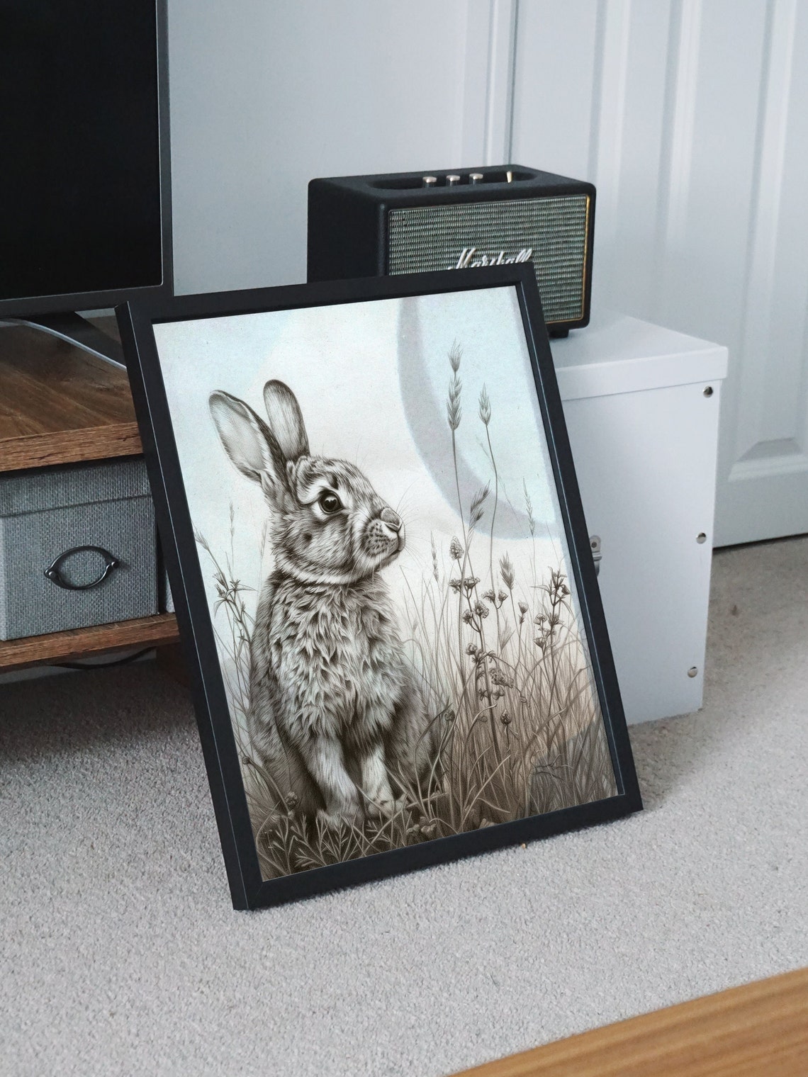 Rabbit in Tall Grass Graphite Pencil Drawing Wildlife Poster - Image 8