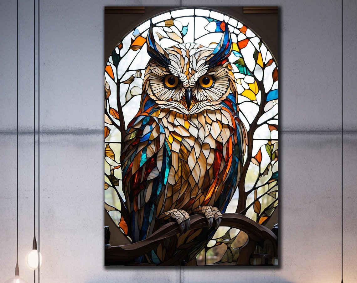 Colorful Owl Glass Wall Art Tempered Glass Art Decor Wall Art Decor Cute Owl Glass Art Glass Printing Wall Art Owl Glass Painting