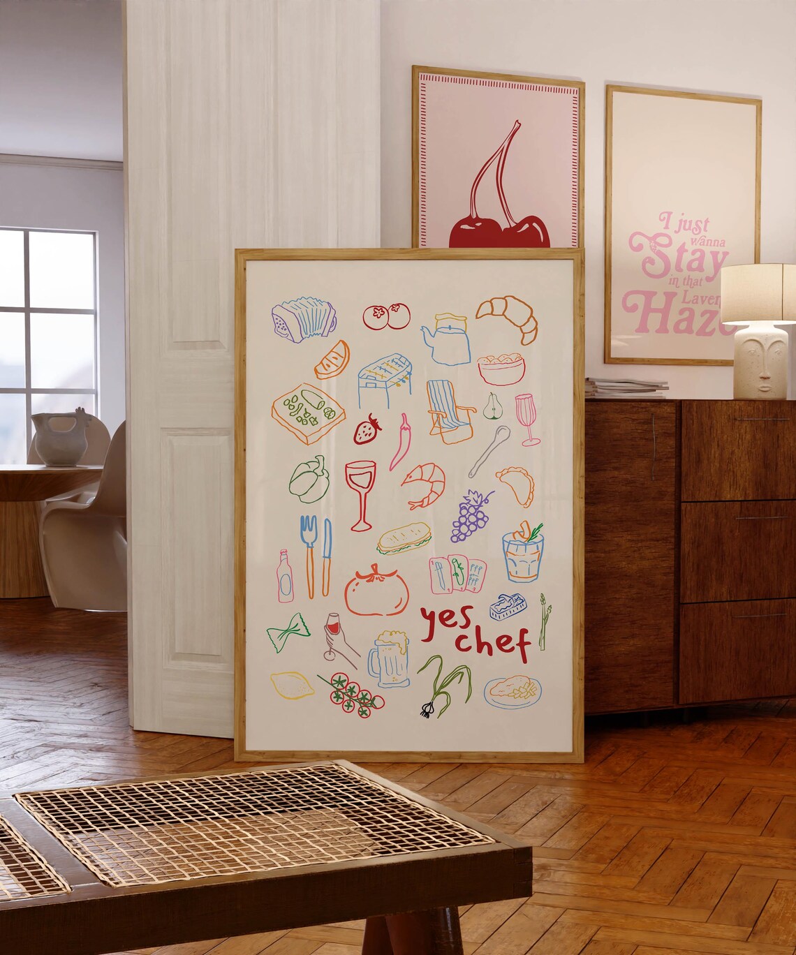Yes Chef Doodle Kitchen Art Print, Minimalist