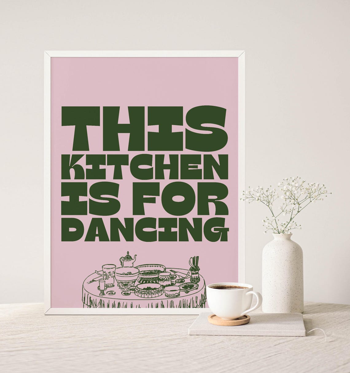 This Kitchen Is For Dancing Green Pink Retro Typography Poster - Image 4