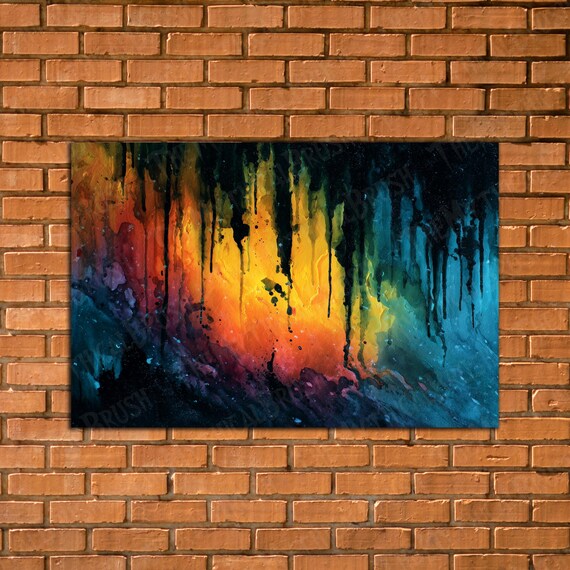 Dripping Watercolor Colorful Abstract Poster Modern Print Above Bed Wall Art Unique Large Physical