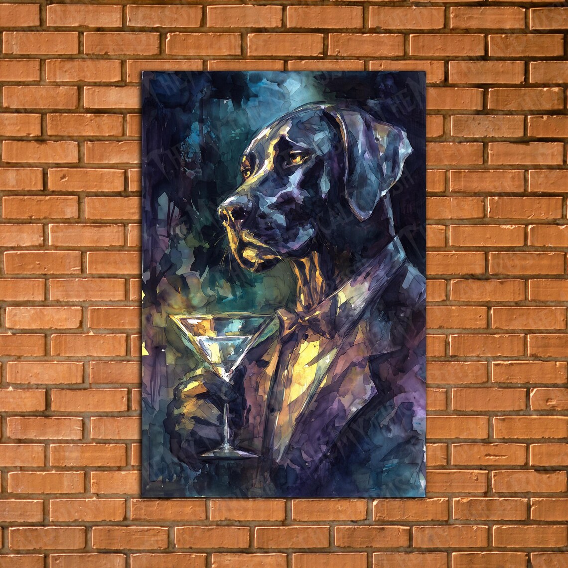Abstract Dog With Glass Dramatic Pet Portrait Modern Bar Wall Art Print Sophisticated Lover Gift Quality Poster