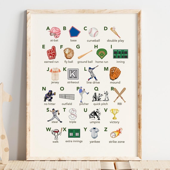 Baseball Alphabet Nursery Print Wall Art Gift Boys Room Kids Abcs